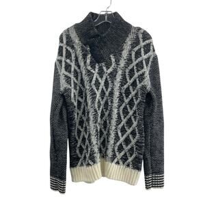 Lavane Women's Black & White Cowl Neck Zip Cable Knit Pullover Sweater M